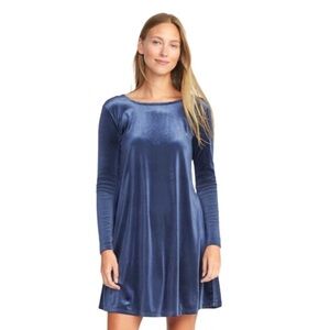 OLD NAVY Long Sleeve LS Velvet Swing Dress With Round Neck Blue Size Small
